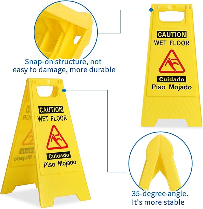CERLMLAND Caution Wet Floor Sign, Foldable Sturdy Bilingual Double-Sided Safety Warning Signs for Commercial Use, Pool (2-Pack Yellow)