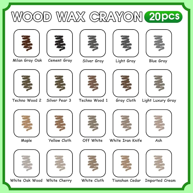 Furniture Markers Touch Up, 20 Colors Wood Filler Sticks, Wood Wax Crayons for Repairing Scratches, Scuffs, Cracks, Holes on Furniture, Floors, Cabinets, Tables, and Doors - Curry Gray Series
