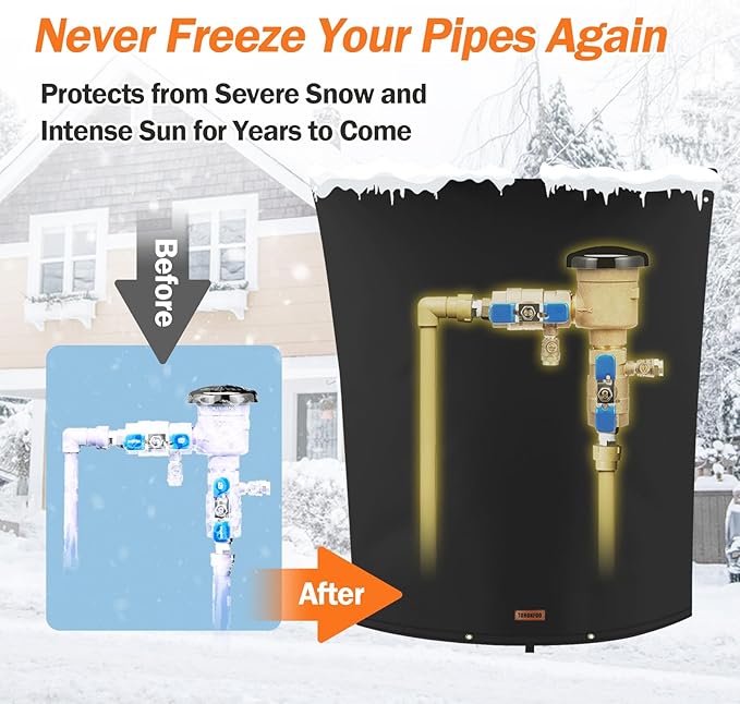 Backflow Preventer Pipe Insulation Cover (5°F) - Irrigation Sprinkler Valve Insulated Pouch - Water Well Pump Cover - Sturdy 5 Layers for Winter Freeze Protection, 24" W x 30" H, Black