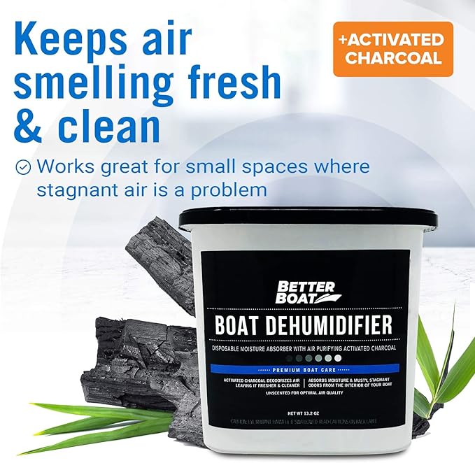 Moisture Absorber and Boat Dehumidifier, Charcoal Odor Remover for Damp Smell and Humidity, Unscented and Fragrance-Free, 2 Pack, Ideal for Basement, Closet, Home, RV, or Boating, No Refill Needed