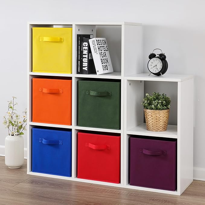 Stero 13x13x13 Inch Fabric Storage Bins 6 Pack Fun Colored Durable Storage Cubes with Handles Foldable Cube Baskets for Home, Kids Room, Closet and Toys Organization Orange-Multi Colors-2