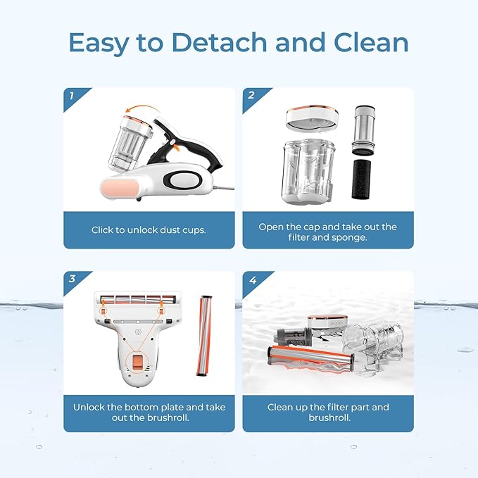 JIGOO J300 Lite Mattress Vacuum Cleaner，Bed Vacuum Cleaner with Dust Sensor with 253.7nm UV-C Light，Ultrasonic and High Heating Multifunctional Handheld Vacuums for Bed, Sofa, Couch （Corded）