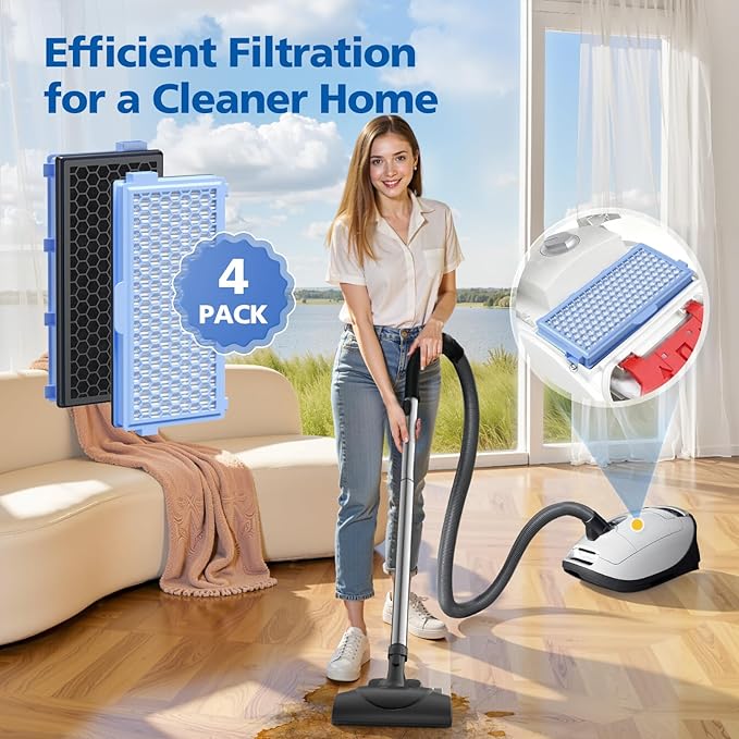 4 Pack SF-HA 50 HEPA Filters Compatible with Miele Compact C1 & C2, Complete C2 & C3, S8340, S4, S5, S6, S8, S4000–S8999 Series Vacuum Cleaners, NOT for SF-HA30, Classic C1 or Complete C1 Series