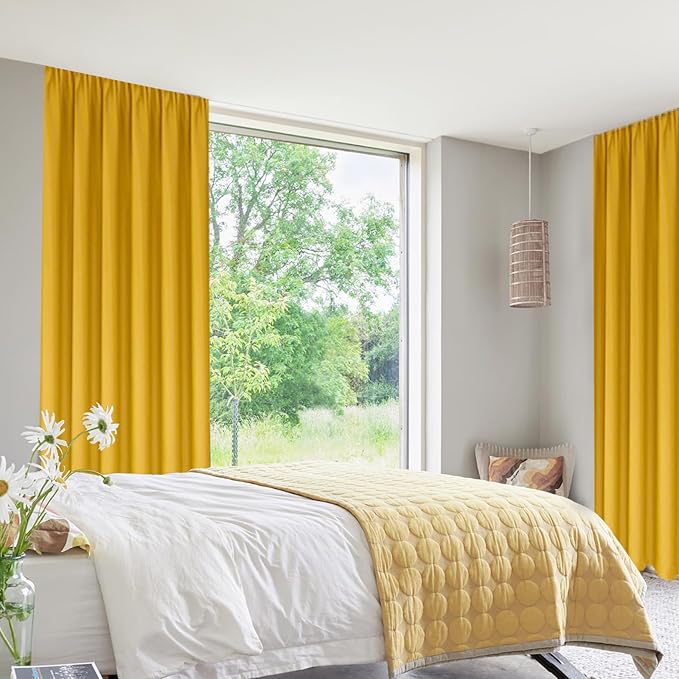DWCN Yellow Room Darkening Blackout Curtains - Thermal Insulated Privacy Energy Saving Window Curtain Drapes 52 x 54 inch Length, Set of 2 Bedroom Living Room Curtains