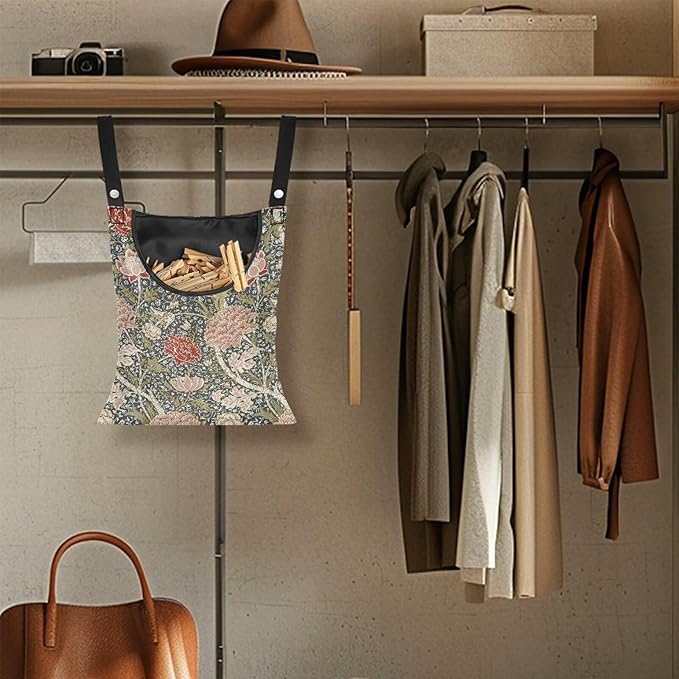 Home Clothespin Organizer 14.5"x12" - Spacious Interior with Wide Mouth Opening - Durable Hanging Storage Solution for Busy Households & Laundry Facilities Hydrangea Tree Branch Print