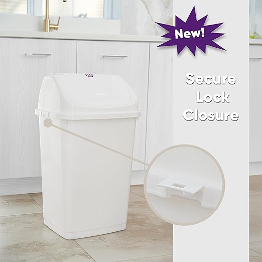 Superio Kitchen Trash Can 13 Gallon with Swing Lid, Plastic Tall Garbage Can Outdoor and Indoor, Large 52 Qt Recycle Bin and Waste Basket for Home, Office, Garage, Patio, Restaurant (White)