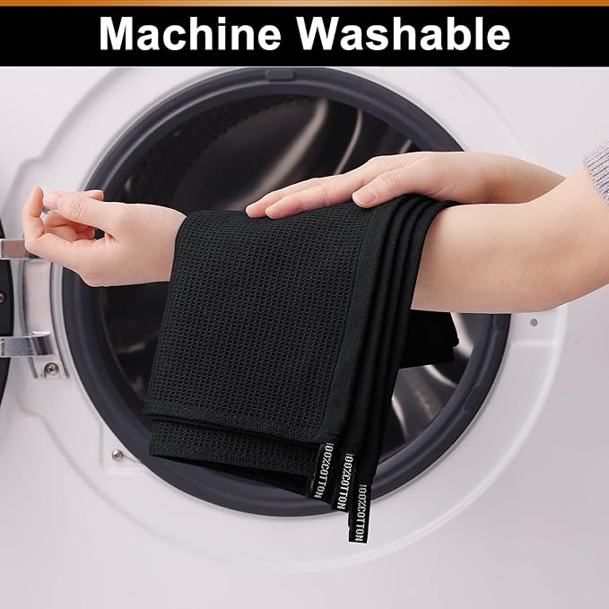 Homaxy 100% Cotton Waffle Weave Dish Cloths - 12 Pack Soft and Absorbent Dish Towels - 12 x 12 Inches Quick Dry Dish Rags - Black