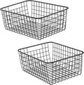 Metal Wire Food Storage Basket Organizer with Wooden Handles for Organizing Kitchen Cabinets, 2 Packs-Black-large