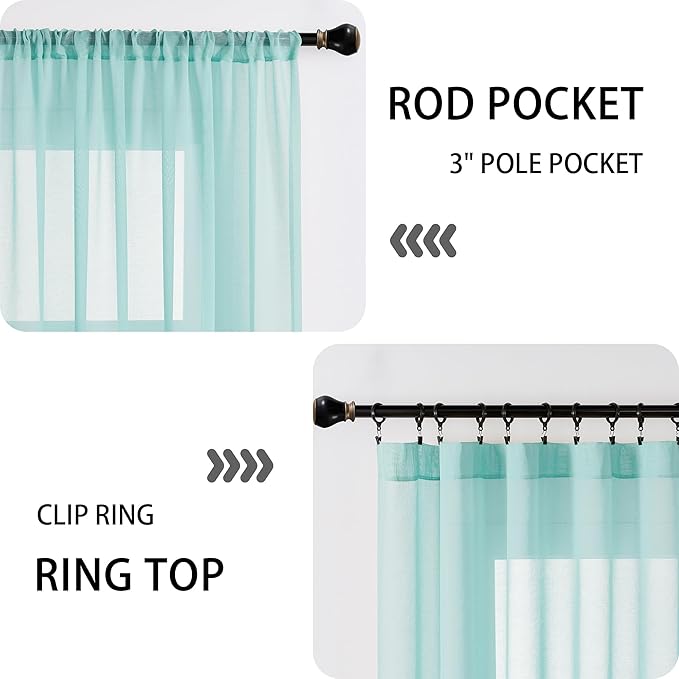 Tollpiz Sheer Curtains Closet Linen Textured Curtain Sheers Doorway Light Filtering Voile Patio Glass Door Rod Pocket Curtains French Door, 54 x 80 inches Long, Crystal Blue, Set of 1 Panel