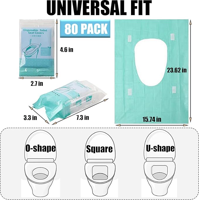 80 Pack Toilet Seat Covers Disposable 16x24 Inch XL Portable Toilet Liners Travel Seat Cover for Outdoors,Hotel, Hospital, Travel, Public Toilet Seat Cover (80pack, GREEN)