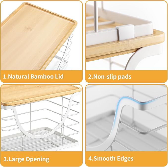 Extra Large Trash Bag Holder Stackable Kitchen Storage White, 2 Pack Wall Mounted Pantry Organizers and Storage with Bamboo Top, Garbage Bag Dispenser Under Sink for Laundry Room and Kitchen