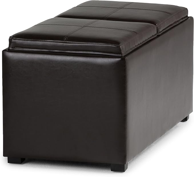 SIMPLIHOME Avalon 35 inch Wide Contemporary Rectangle 5 Pc Storage Ottoman in Tanners Brown Vegan Faux Leather, Assembled, for the Living Room, Entryway and Family Room