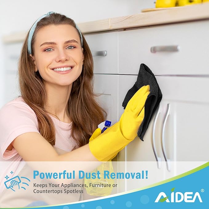 AIDEA Microfiber Cleaning Cloth-150PK, Soft Microfiber Towels for Cars, Absorbent Cleaning Rags, Lint-Free Streak-Free Wash Cloths for House, Kitchen, Window(12in.x12in), Black