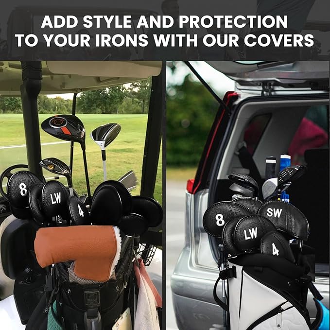 Amy Sport Golf Iron Head Covers Value 12 Pcs Set Thick Synthetic Leather, Protection Weatherproof Club Headcover Fit Universal Main Iron Wedge Golf Clubs for Men Women