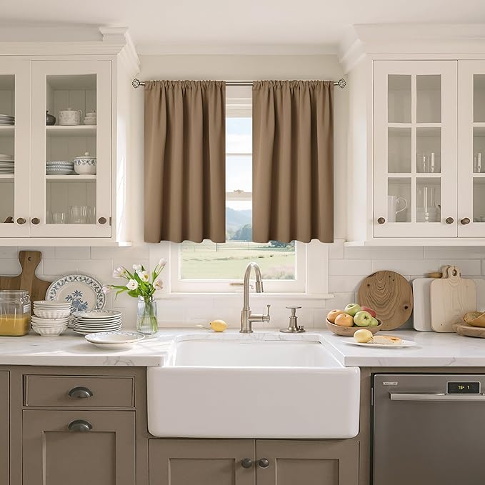 BGment Taupe Blackout Curtains 40 Inches Length - Short Thermal Insulated Drapes with Rod Pocket Room Darkening Privacy for Bedroom Kitchen Bathroom Window, 42 x 40 Inch, 2 Panels