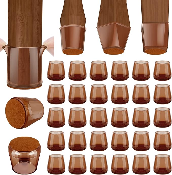 BALEINE 32 Pack Silicone Chair Leg Floor Protectors, Stool Leg Protectors Cap, Non-Slip Chair Leg Caps for Hardwood Floors (Brown, X-Large, 32 Pack)