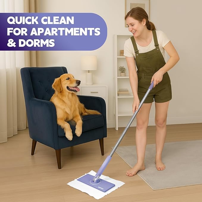 Sweeper Mop, Touch-Free Attach & Remove Cloth Instantly, Compatible with Swiffer Pads, Clamp Clip Dust Mop for Kitchen House | Dorm | Classroom Wood Hardwood Floor Wall Cleaning, Rugular Size 50 inch