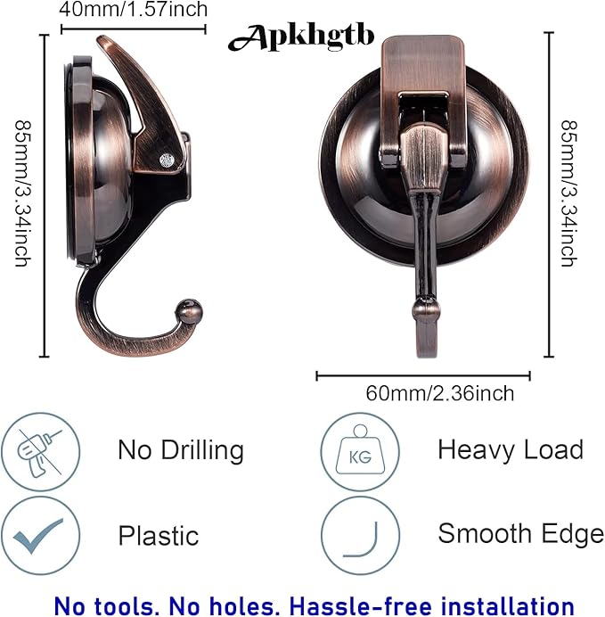Suction Cup Hooks for Shower, Bathroom, Kitchen, Glass Door, Mirror, Tile – Loofah, Towel, Coat, Bath Robe Hook Holder for Hanging – Waterproof Wreath Hanger (Red Bronze 4Pack)