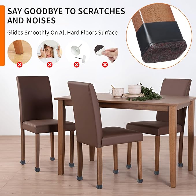 Ezprotekt 8 Pcs Rectangle Black Felt Chair Leg Floor Protectors for Hardwood Floors, Rectangle Silicone Chair Leg Caps, Furniture Leg Covers Cups for Chair Table (Fit L :1.3-1.7", W: 0.6-0.9")