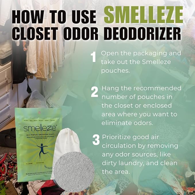 SMELLEZE Reusable Book Smell Removal Deodorizer Pouch: Rids Odor Without Chemicals in 12 Books/Time