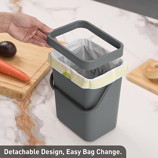 EKO Puro Mini Wall-Mounted Kitchen Trash Can with Lid Food Waste Caddy, 0.79 Gal / 3L (Grey)