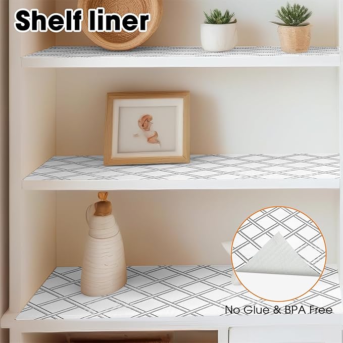 Drawer and Shelf Liners for Kitchen Cabinets Non-Adhesive Cabinet Liners Strong Grip Non Slip Waterproof Contact Paper for Cabinets and Drawers Shelves Cupboard,Geometric,12IN X 20FT