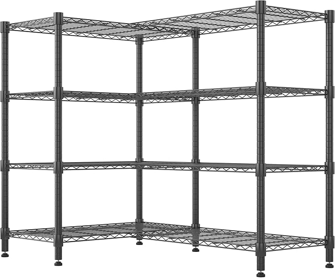 Himimi 4-Tier Adjustable Metal Shelving - 1600LBS Capacity, Heavy Duty Wire Organizer for Kitchen, Garage, Pantry, Laundry, 72" W x 18" D x 60" H, Black
