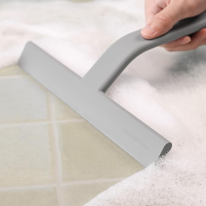 dancemoon JustHang Shower Squeegee for Glass Doors, All-One-Piece Silicone with Built-in Hook Design for Easy Hanging and Cleaning, 10 Inch Gray