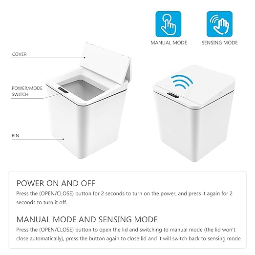 Automatic Small Countertop Trash Can with Lid, 1.5 Gal/6L Toucheless Mini Waste Bin for Office Desk/Bedside Table/Coffee Bar -Batteries, White
