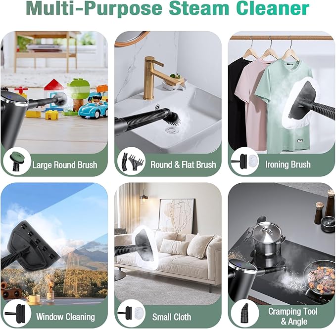 11-in-1 Steam Mop - Detachable Handheld Steam Cleaner with 500mL Tank, 260℉ Floor Steamer for Hardwood, Tile, Grout, Windows, Bath & Kitchen - 3-Level Steam Control, Multi-Purpose Floor Steam Cleaner