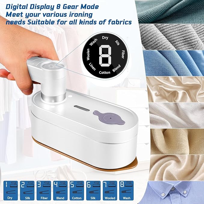 Travel Steamer for Clothes Portable Mini, 8 Steam & Iron Modes Iron Steamer, 2 in 1 Portable Steamer Support Dry&Wet Ironing, 15S Heating, 180° Rotatable Travel Steam Iron