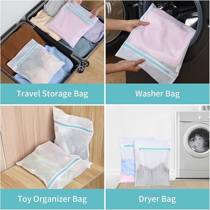 OTraki 12x16 Inch Mesh Laundry Bag 2 Pack Small Lingerie Sock Bag Washing Machine Soft Fine Mesh Zipper Laundry Bra Underwear Wash Bag for Home Travel White