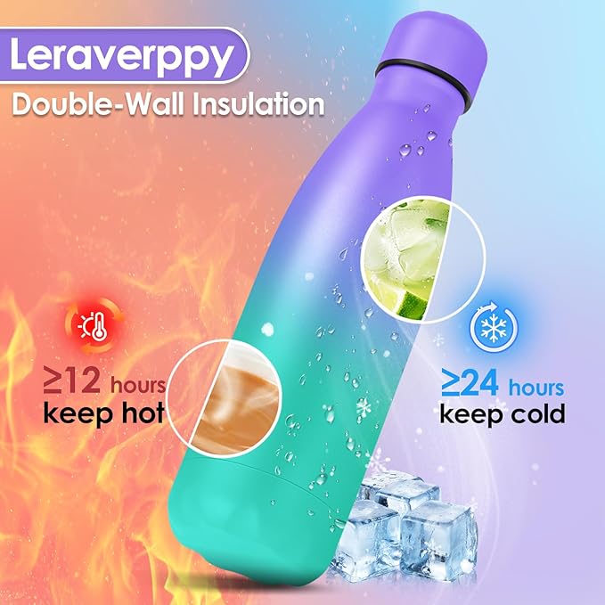 25oz Cola-Bottle Shaped Stainless Steel Leak-proof Water Bottle,Double Wall Vacuum Insulated Metal,Travel Mug For Sports Indoors & Outdoors,BPA-Free Kids Flasks,Purple Green(1 Pack)