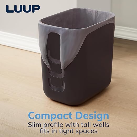 STORi Luup Bathroom Wastebasket, Secure Grocery Bags, Plastic Garbage Container for Vanity, Laundry Room, Kitchen, Office, 2.5 Gallon, Black, Made in USA