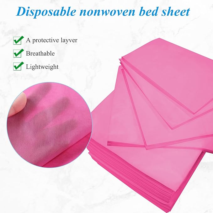 50Pcs Disposable Massage Table Sheets 31.5" x 71" Non-Woven Fabric Bed Covers for Ultimate Hygiene and Comfort in Massage, Tattoo, and Spa Treatments, Breathable and Durable Sheets(Pink)