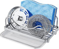 Consumest Sponge Holder for Kitchen Sink - Movable Sink Caddy for Countertop Organizer, 304 Stainless Steel Sponge Holder with Detachable Drip Tray for Kitchen Accessories-Silver