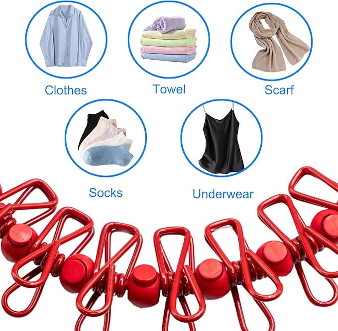 2 Pack Camping Clothesline Portable 12 Clothespins, Red Camping Accessories Travel Clothesline for Outdoor Indoor, Retractable Clothes Line Elastic Clothesline for Camper Hotel Room