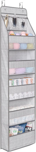 Univivi 6-Shelf Over Door Hanging Organizer Fabric Baby Door Storage with 5 Large Pockets and 3 Small PVC Pockets Wall Mount Hanging Storage Organizers for Baby Essential (Grey Pattern)