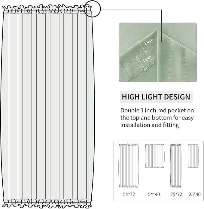 DWCN French Door Curtains – Rod Pocket Thermal Blackout Curtain for Doors with Glass Window, Kitchen and Patio Doors for Privacy, 25 X 72 Inches Long, 1 Curtain Panel with Tieback, Bean Green