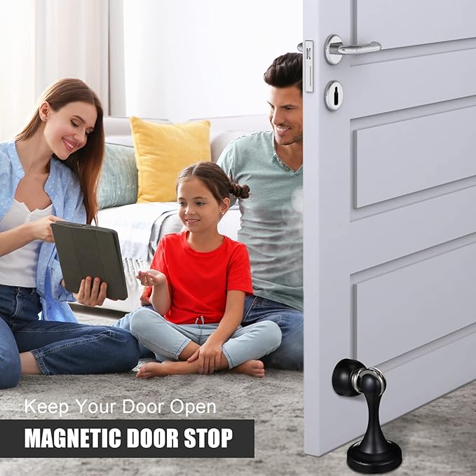 16 Pcs Magnetic Door Stoppers Stainless Steel Door Stops Magnetic Catch Holder with Screws for Wall Floor Mounted Wall Protector Hold (Black)