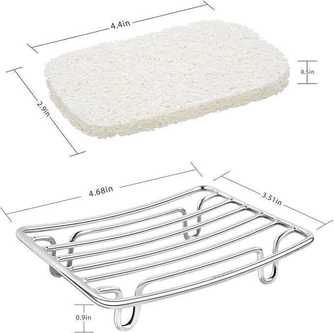 Bar Soap Dish Holder for Shower Bathroom Stainless Steel Rust Proof Self Draining with White Soap Saver Pad