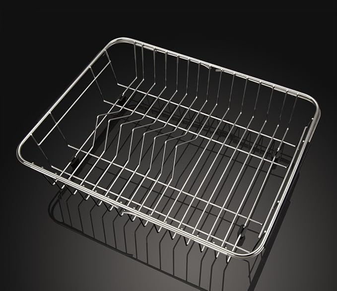 SANNO Expandable Dish Drying Rack Over The Sink Dish Drainer Dish Rack in Sink or On Counter with Utensil Silverware Storage Holder, Rustproof Stainless Steel
