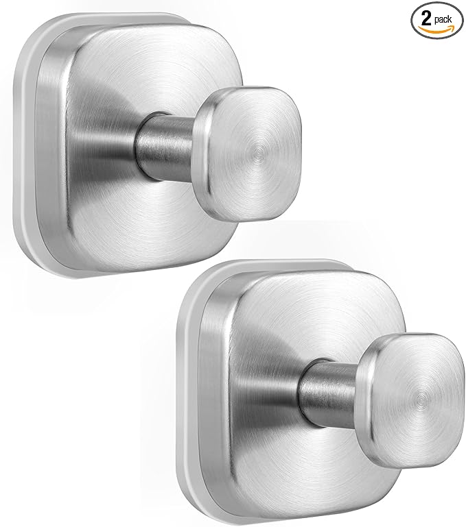 Suction Cup Hooks for Shower - Reusable No-Drill Mounting - Hooks for Towels, Robes & Loofah on Metal, Glass, Mirrors, Tile & Smooth Non-Porous Surfaces (2, Brushed Nickel)