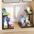heart & home 2-Pack Under Sink Storage Organizer for Kitchen & Bathroom Cabinets with Removable Washable Tray, Tool-Free Assembly – Multi-Purpose for Vanity, Laundry & Countertop, Black