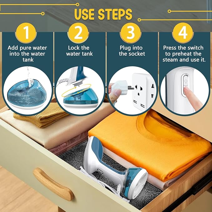 Handheld Steamer for Clothes 1200W, Clothes Steamer with Large 360ml Water Tank, Fast Wrinkle Remover Portable Garment Steamer, Ideal for Home, Office, Travel, Blue