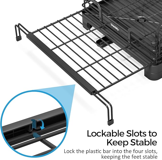Extendable Dish Drying Rack, 2 in 1 Multifunction Dish Rack for Kitchen Counter, Expandable Dish Drainer Over Sink, Large Plate Strainer with Drainboard & Cups Holder