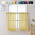 Chyhomenyc Sheer Yellow Tier Curtains 24 Inch Length, Small Window Curtains Treatment for Bathroom Living Room Basement, Short Rod Pocket Cafe Curtain, 42W x 24L Inches, 2 Panels