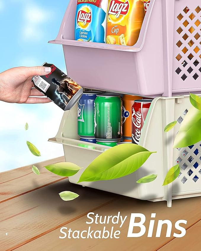 Skywin Plastic Stacking Bins Open Front for Pantry, 12-Pack Stackable Bins For Organizing Food, Kitchen, and Bathroom Essentials (Multi)