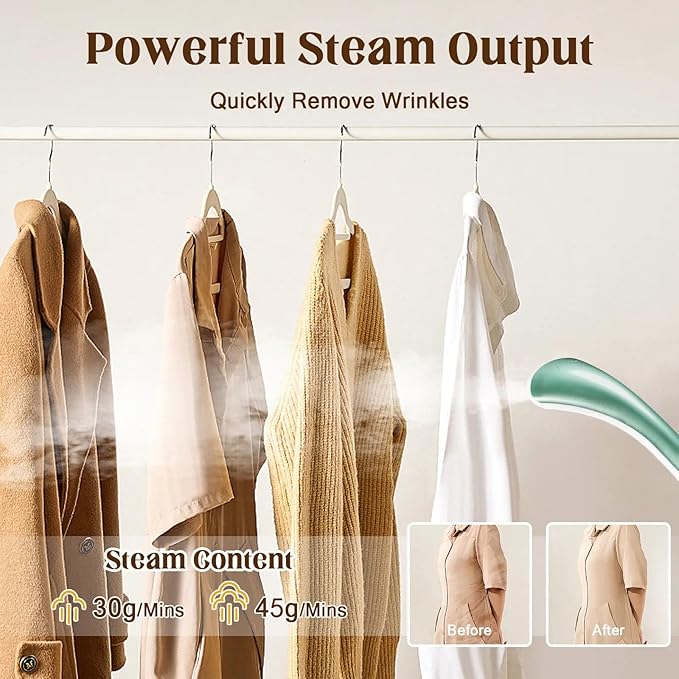 Standing Garment Steamer, 2000W Powerful Steamer for Clothes, 10 Steam Levels, 2.7L Water Tank for 90 Mins Continuous Steaming, Home Commercial Use (Pearl Green)