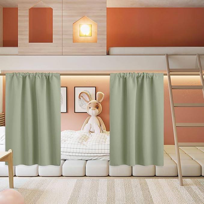 RYB HOME Small Curtains for Door Windows - Blackout Thermal Insulating Drapes for Home Theatre Bathroom Basement Cafe RV Camper Windows Blinds, Wide 34 x Long 30, Sage Green, 1 Pair